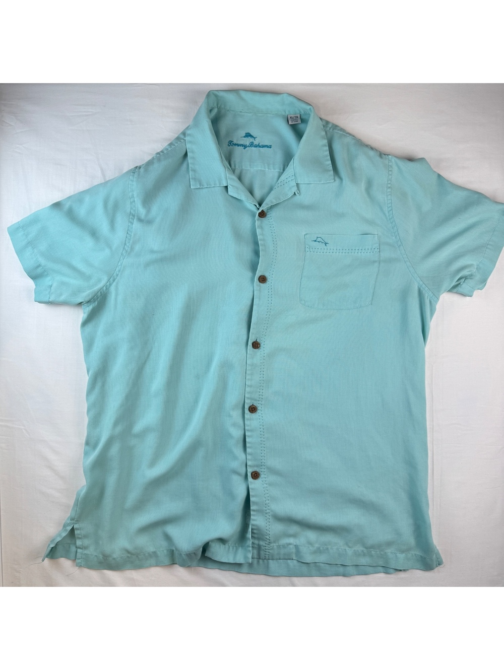 Tommy Bahama Men's Silk Blend Short Sleeve Shirt XL Light Blue Mens